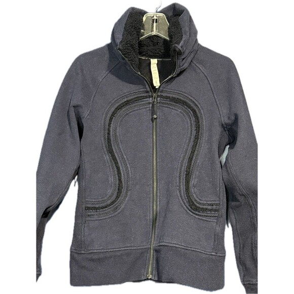 Lululemon Cuddle Up Fleece Zip Athletic Jacket Sz 6 Blue Turtleneck Thumbholes - Picture 1 of 5